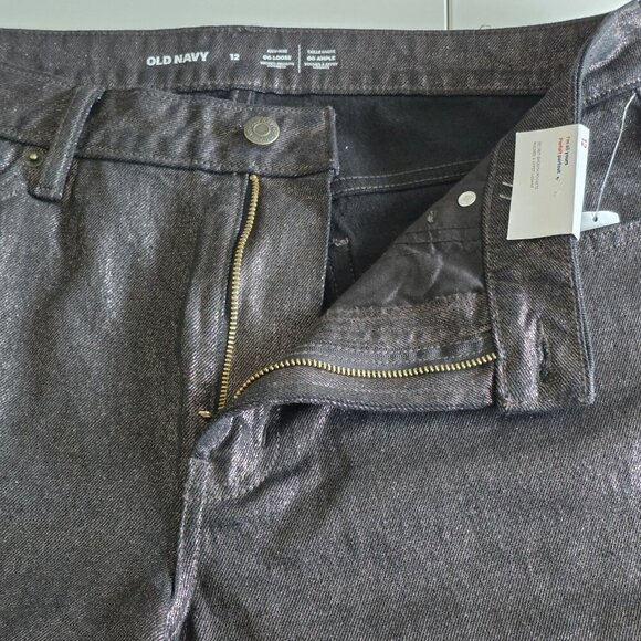 Old Navy Pants Womens 12 Black Metallic Shimmer High Rise OG Loose Whimsigoth - Picture 13 of 16